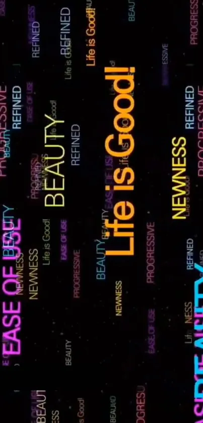 Colorful words on a black background wallpaper.