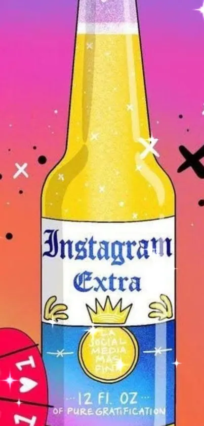 Colorful Instagram-themed cartoon bottle wallpaper with a gradient background.