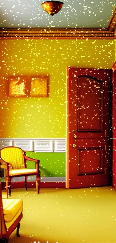 Vibrant room with yellow walls and red door mobile wallpaper.