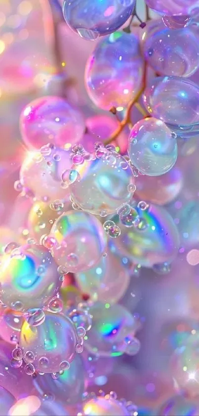 Vibrant iridescent bubbles glowing in pastel shades.