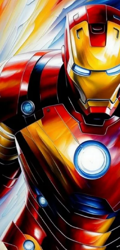 Dynamic Iron Man armor wallpaper with vibrant red hues and intricate detailing.