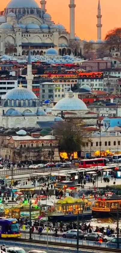 Istanbul cityscape with vibrant skyline and iconic mosque.