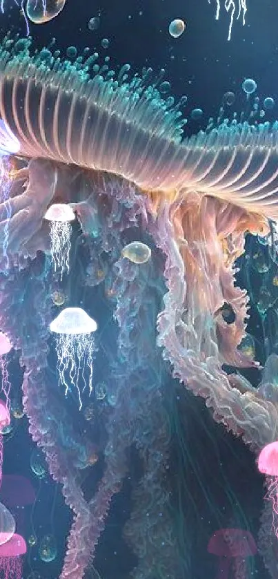 Artistic depiction of a vibrant jellyfish with flowing tentacles.