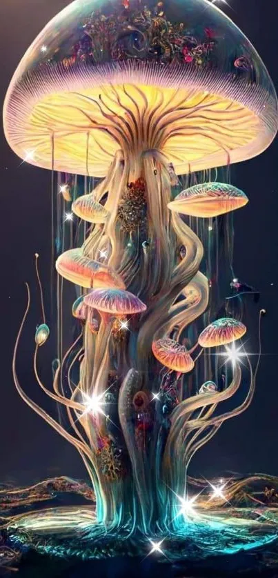 Fantasy artwork of a luminous jellyfish with vibrant colors and ethereal details.