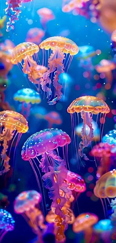 Colorful jellyfish floating in a vibrant underwater fantasy scene.
