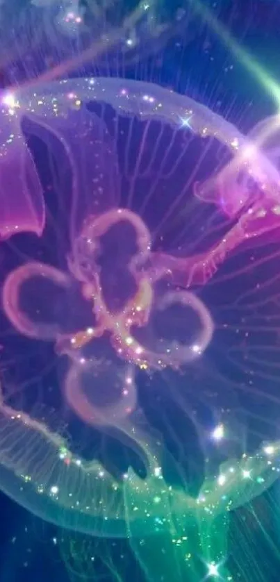 Vibrant jellyfish artwork with neon and cosmic elements.