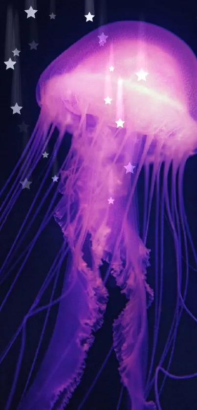 Purple glowing jellyfish wallpaper for mobile screens.