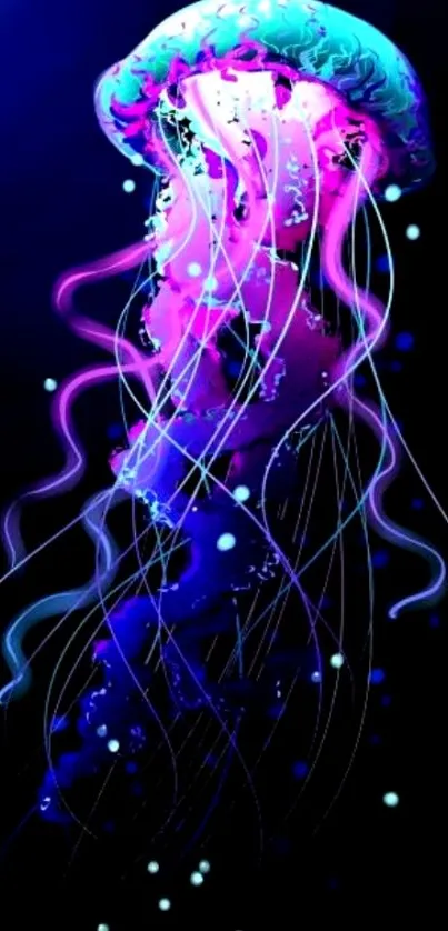 Neon glowing jellyfish with vibrant colors.