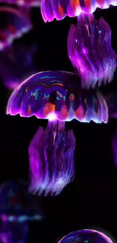 Purple jellyfish glowing vibrantly in the dark.