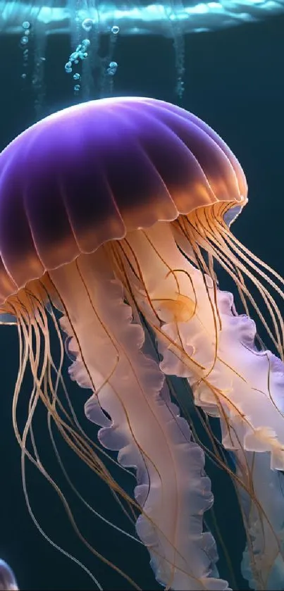 Vibrant jellyfish glows in aquamarine water, perfect for mobile wallpaper.
