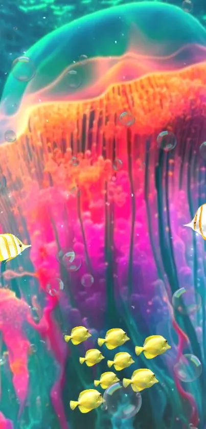 Colorful jellyfish and tropical fish mobile wallpaper.