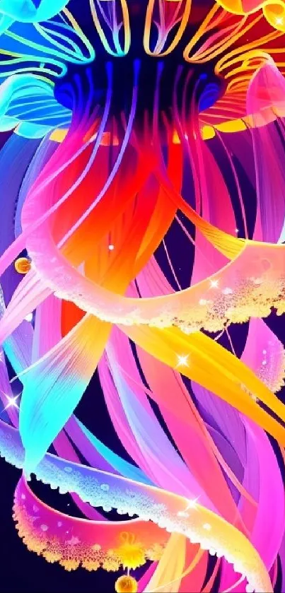 Colorful neon jellyfish wallpaper art for mobile phones