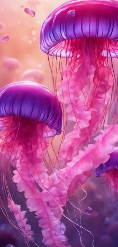 Vibrant image of purple and pink jellyfish.