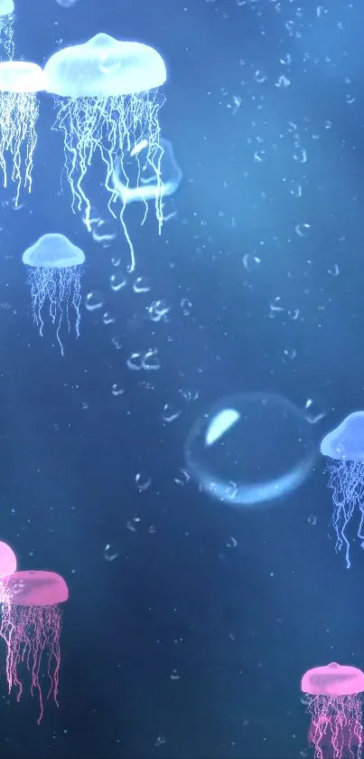 Glowing jellyfish wallpaper with deep blue background and vibrant colors.