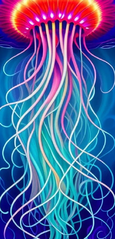 Vibrant neon jellyfish mobile wallpaper with abstract colors.