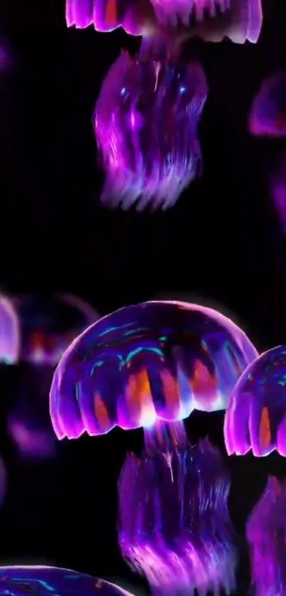 Vibrant purple jellyfish in dark ocean nightscape.