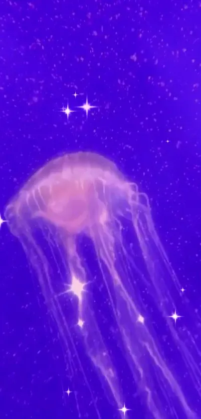 Glowing jellyfish in vibrant purple ocean depths wallpaper.