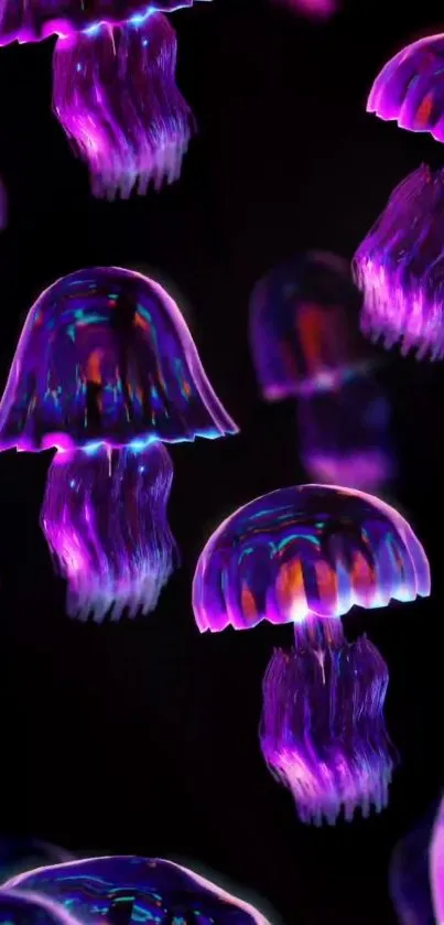 Purple glowing jellyfish wallpaper for mobile screens.