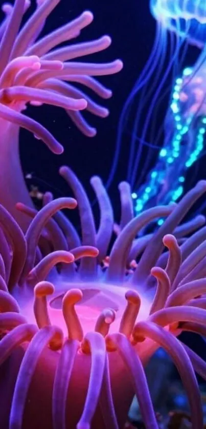 Vibrant purple jellyfish in underwater scene