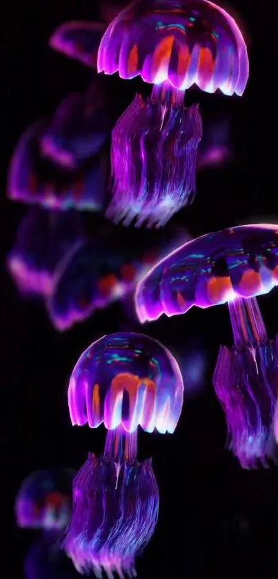 Vibrant purple jellyfish glowing in the dark, perfect for mobile wallpaper.