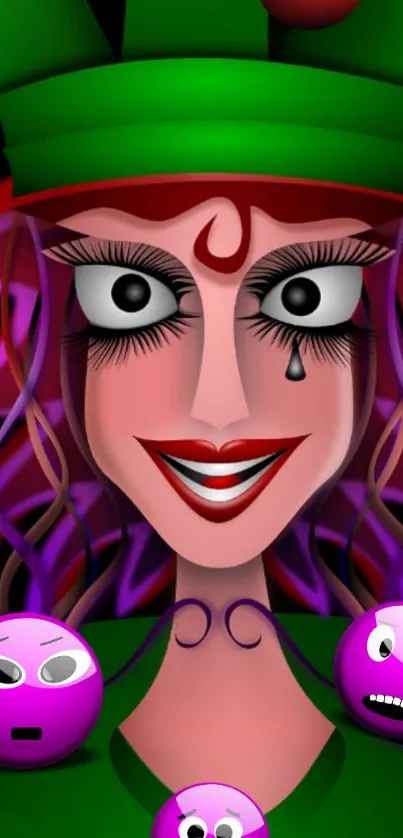 Vibrant jester with playful expressions on mobile wallpaper.