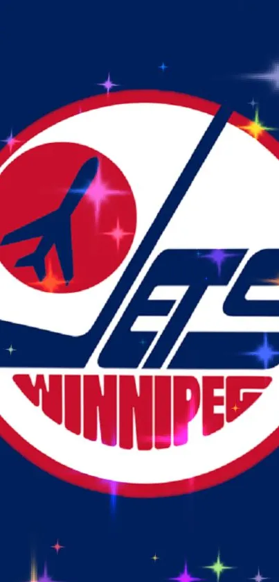 Vibrant Jets logo with colorful stars on a deep blue background.