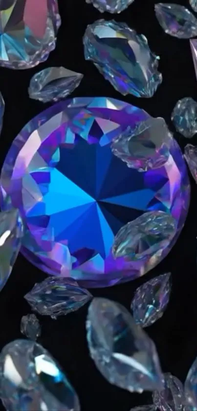 Abstract blue jewel wallpaper with vibrant colors.