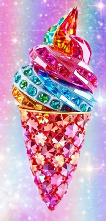 A vibrant crystal ice cream wallpaper with rainbow colors and sparkly background.