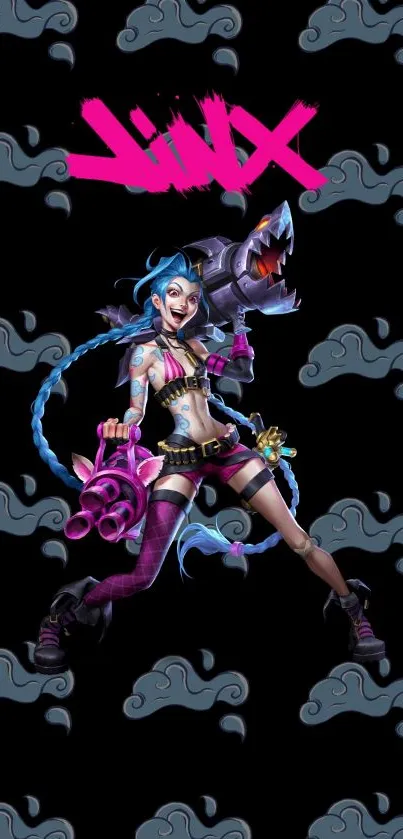 Stylish Jinx character mobile wallpaper with a bold and vibrant design.