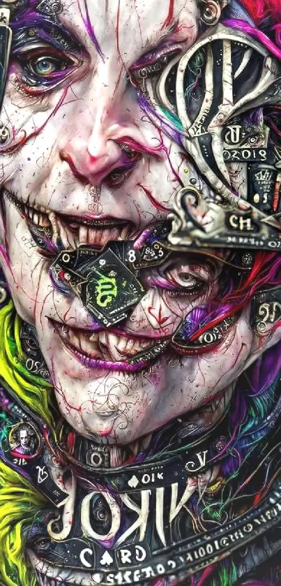 Intricate Joker abstract art wallpaper with vibrant colors and detailed design.