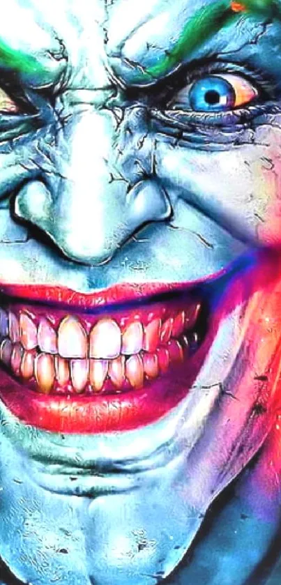 Joker-themed vibrant and colorful mobile wallpaper with intense art design.