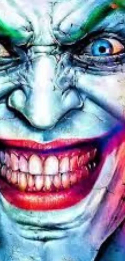 Vibrant Joker art wallpaper with intense colors and iconic smile.