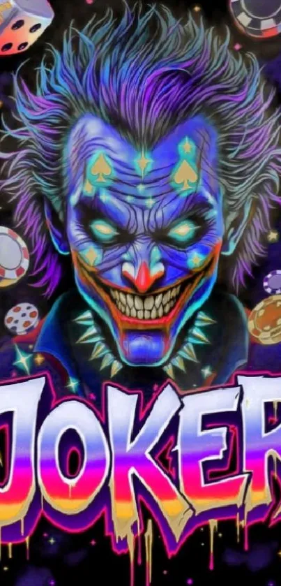 Colorful Joker art mobile wallpaper with bold design.