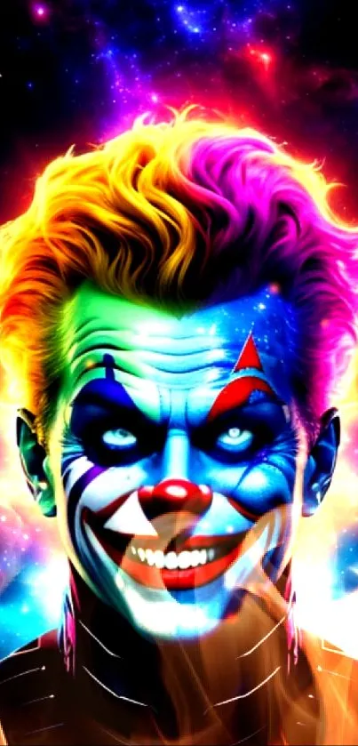 Colorful Joker-inspired cosmic wallpaper for mobile phones.