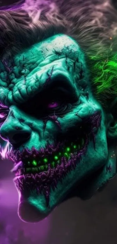 Dark Joker face in vibrant neon colors.