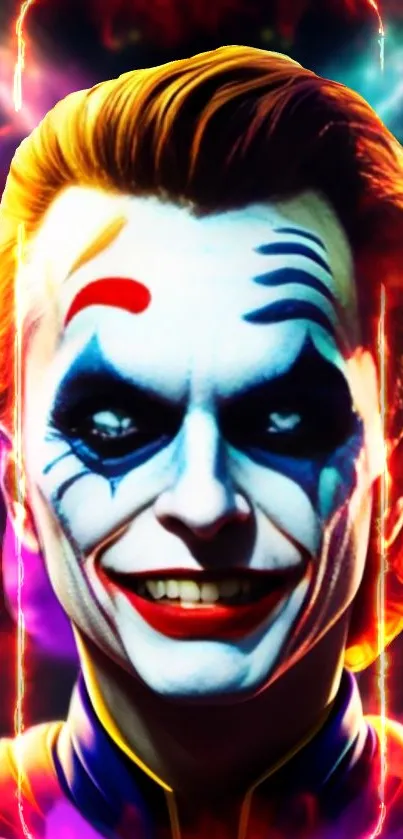 Vibrant digital art of Joker's colorful face with artistic flair.