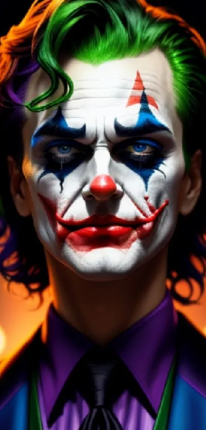 Joker-themed phone wallpaper with vibrant colors and bold artistic design.