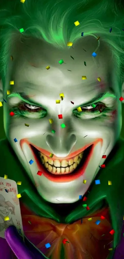 Vibrant Joker wallpaper for mobile phones featuring iconic grin.