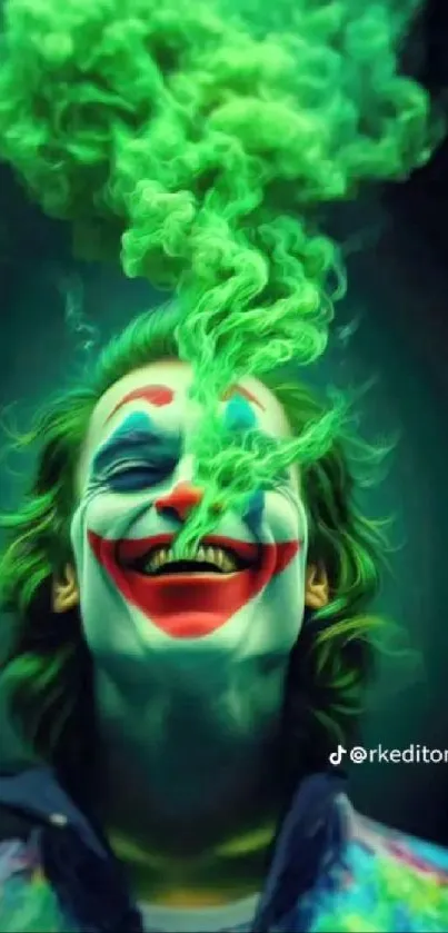 Joker-themed wallpaper with green smoke effect.