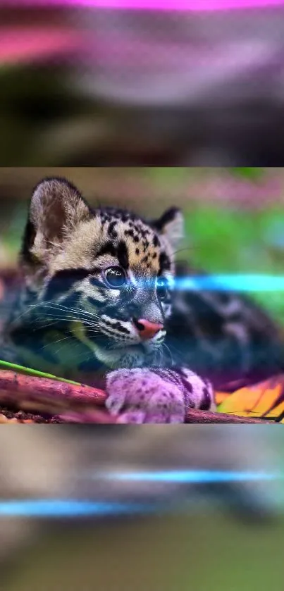 Vibrant mobile wallpaper of jungle cat with colorful effects.