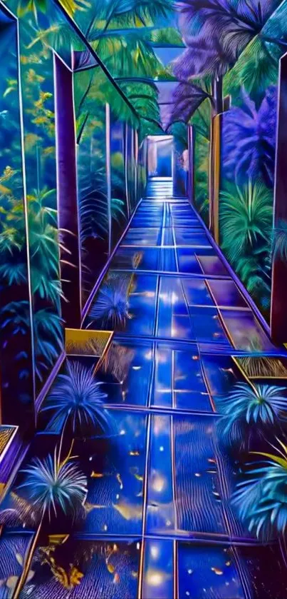 Vibrant artistic wallpaper of a jungle pathway