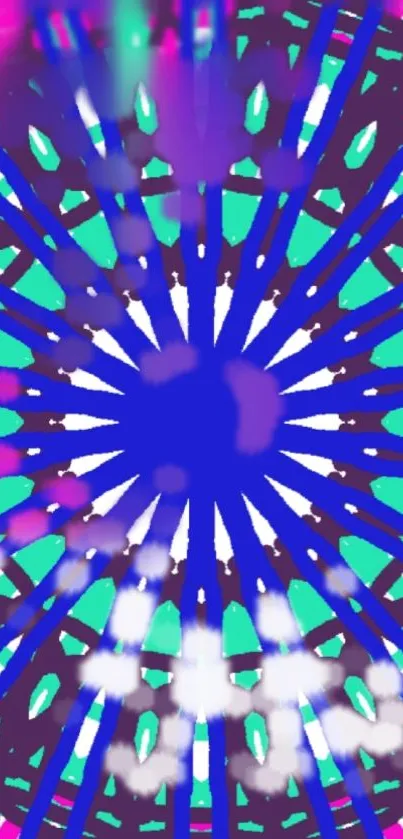 Vibrant kaleidoscope abstract art in blue, magenta, and cyan hues.