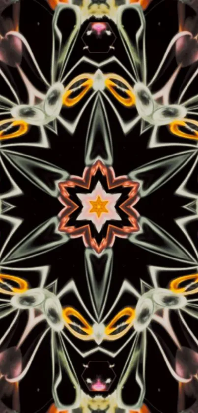 Vibrant kaleidoscope wallpaper with colorful geometric patterns.