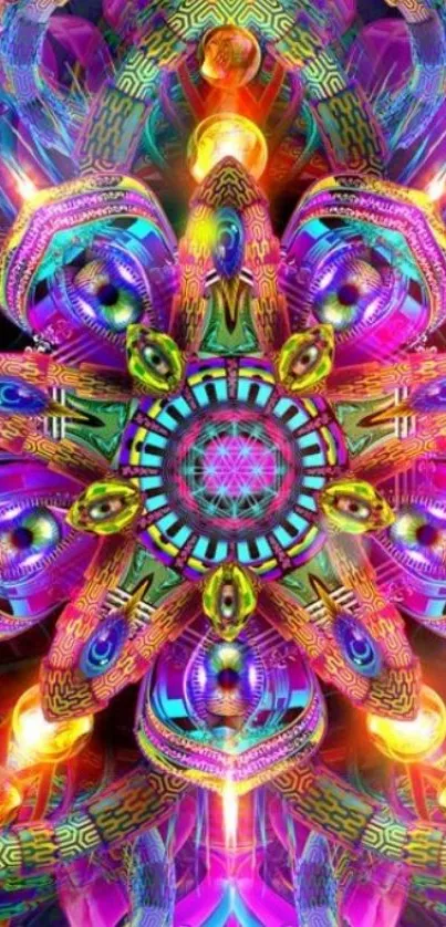 Colorful kaleidoscope wallpaper with vibrant psychedelic patterns.