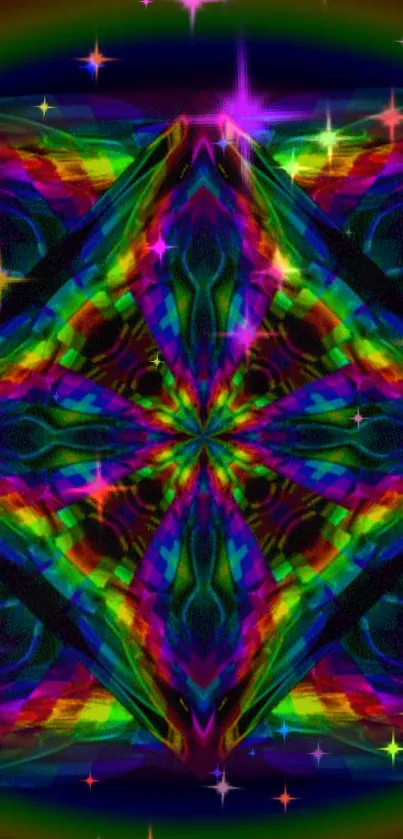 Vibrant kaleidoscope wallpaper with geometric patterns and radiant colors.