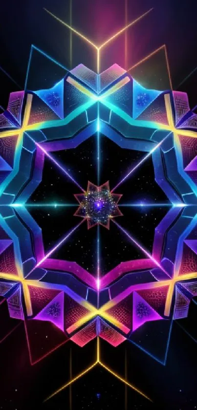 Vibrant kaleidoscope geometric art wallpaper with colorful spectrum design.