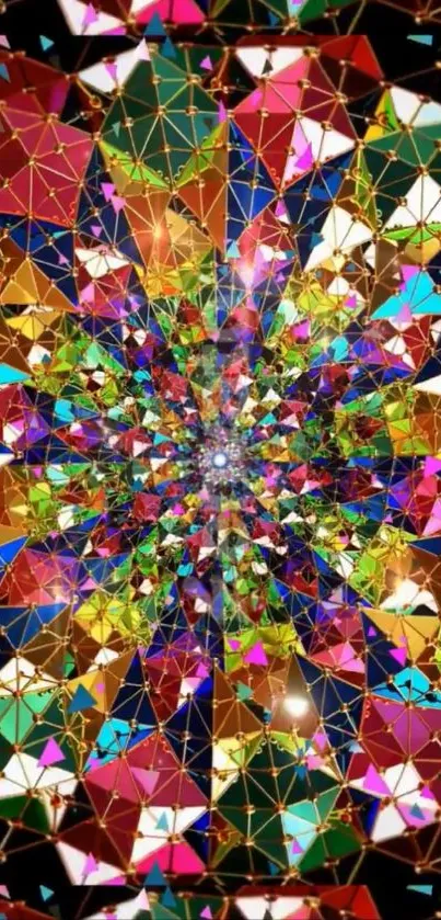 Vibrant kaleidoscope design mobile wallpaper with geometric patterns.