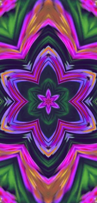 Colorful kaleidoscope wallpaper with neon hues.