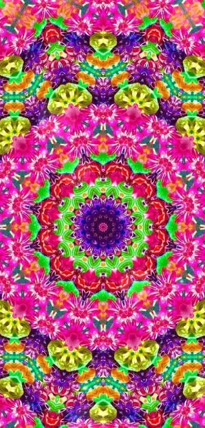 Colorful kaleidoscope wallpaper with vibrant patterns and symmetrical design.