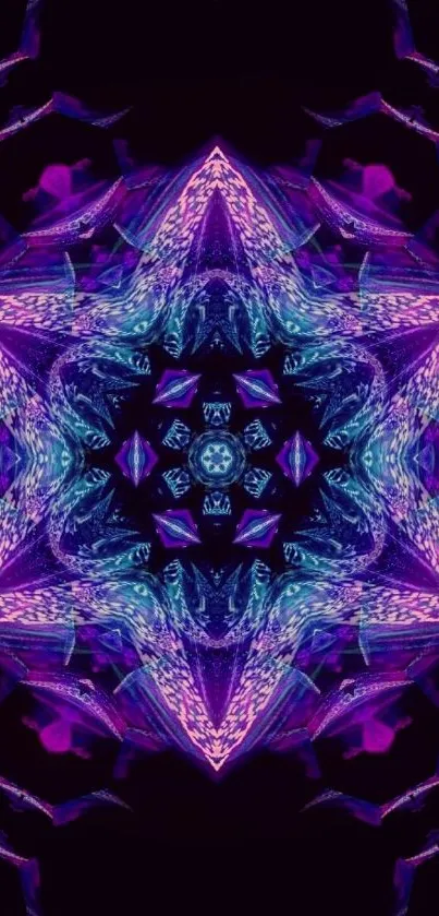 Vibrant kaleidoscope design in purples and blues, abstract phone wallpaper.